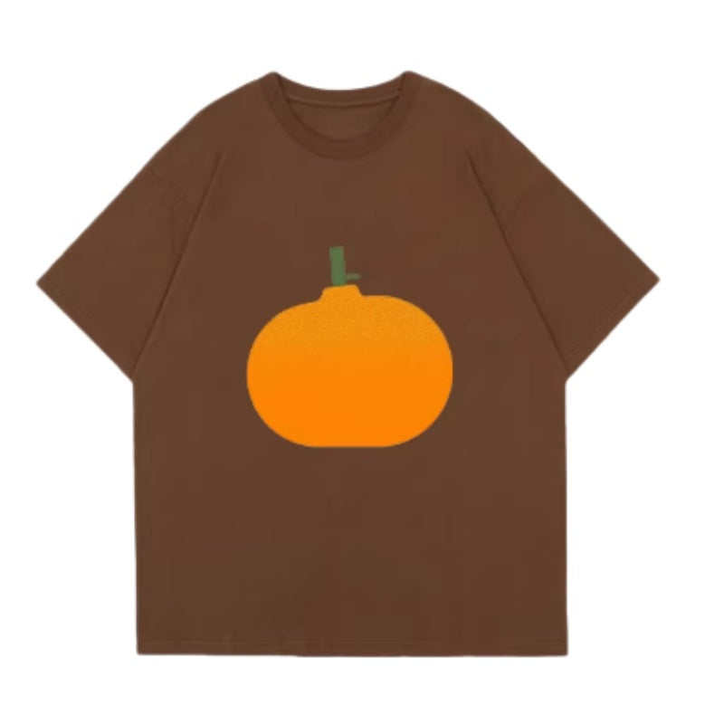Brown T-Shirt with Cute Orange Print