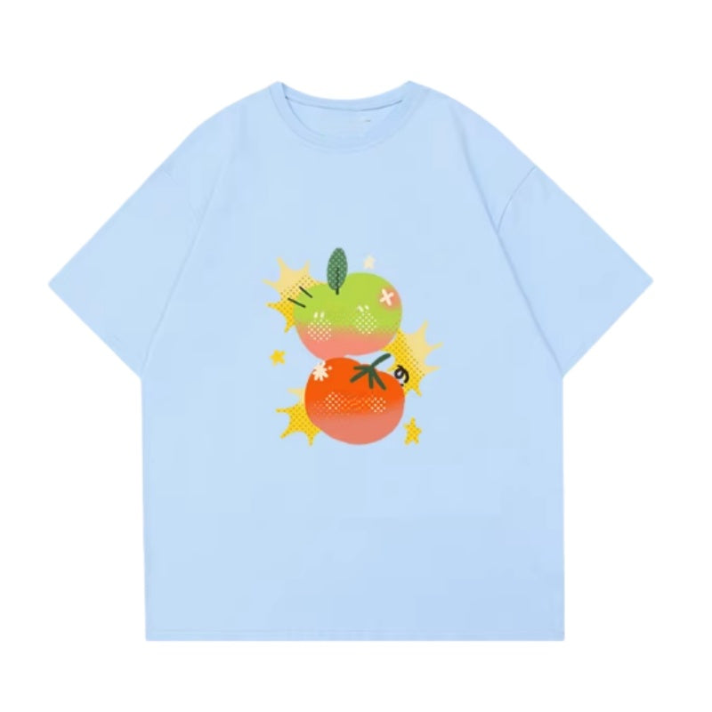 Trendy Blue T-Shirt with Apple Print