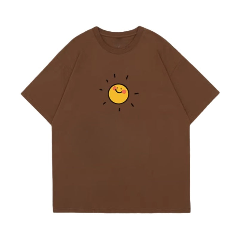 Brown T-Shirt with Minimalist Sun Print