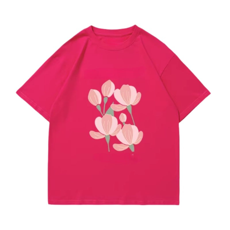 Trendy Rose Red T-Shirt with Floral Print